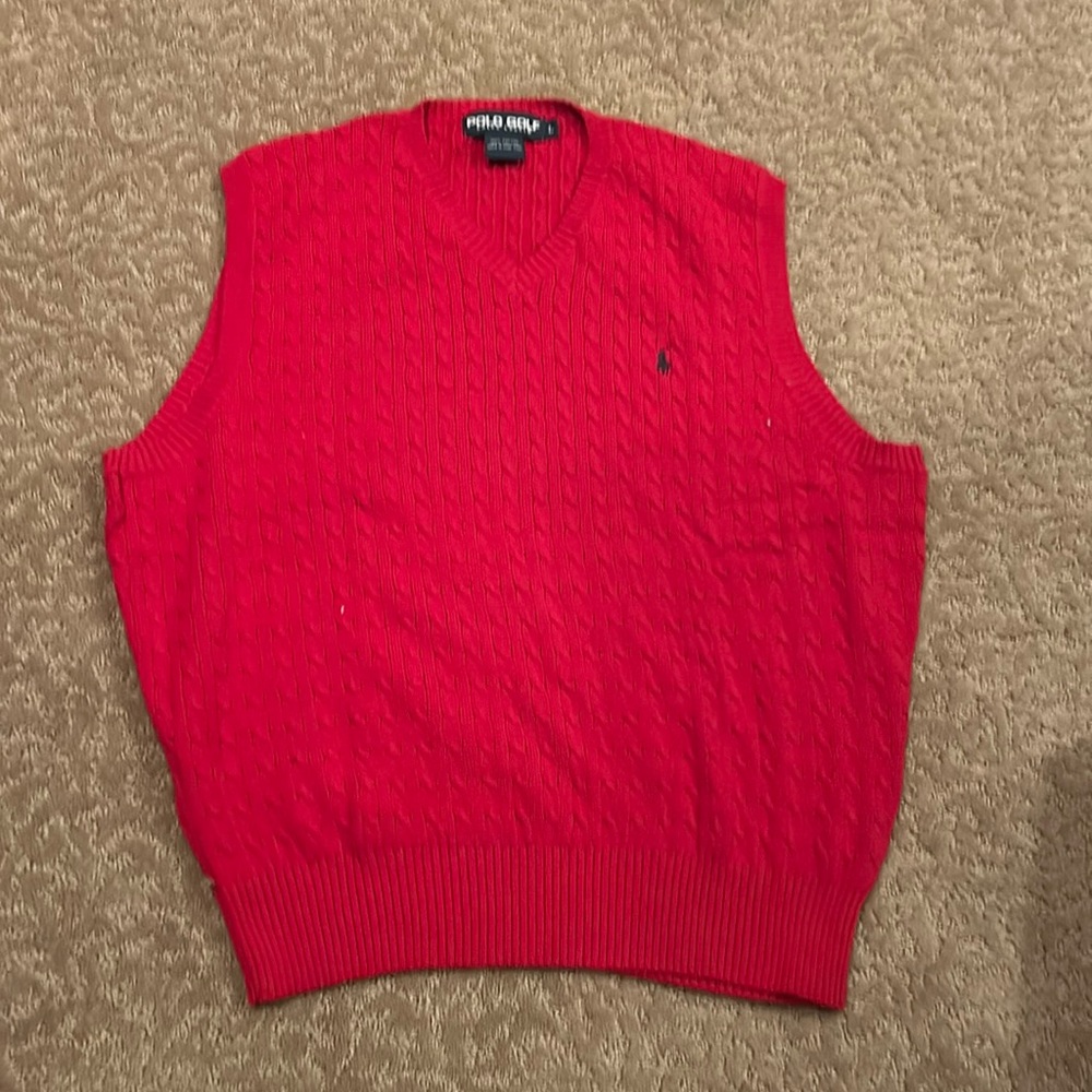 Vintage Polo Ralph Lauren Cable Knit Sweater Vest Red Large